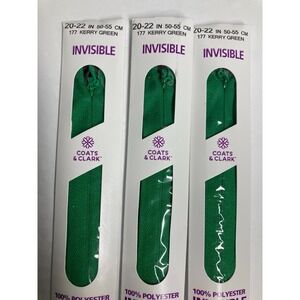 Coats Invisible Zipper 20" To 22"Kerry Green  F84 22-177 (Pack of 3 Zippers) NEW